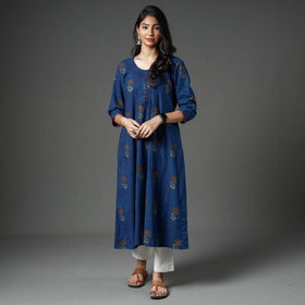 Blue - Akola Block Printed Cotton Long Kurta