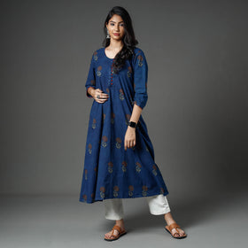 Blue - Akola Block Printed Cotton Long Kurta