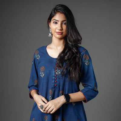Blue - Akola Block Printed Cotton Long Kurta