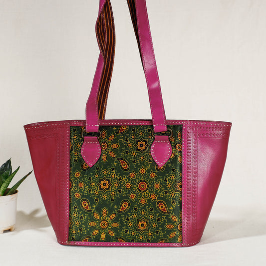Green - Handcrafted Mashru Silk Leather Shoulder Bag
