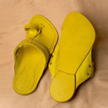 Yellow - Men Step Into Style: Classic Kolhapuri Leather Slippers