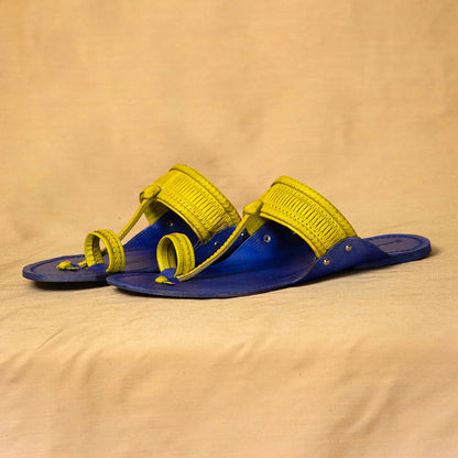 Blue & Yellow - Men Chic and Timeless: Classic Kolhapuri Leather Slippers