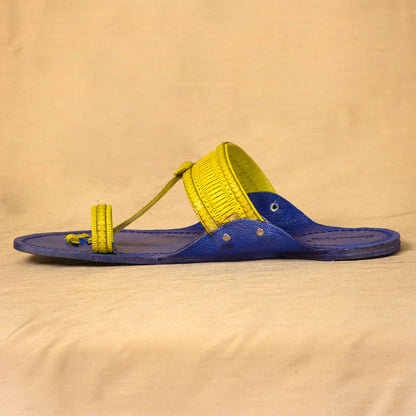 Blue & Yellow - Men Chic and Timeless: Classic Kolhapuri Leather Slippers