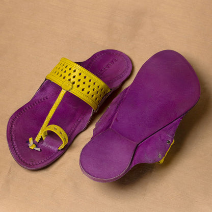 Purple & Yellow - Men Strut in Style: Classic Kolhapuri Leather Slippers