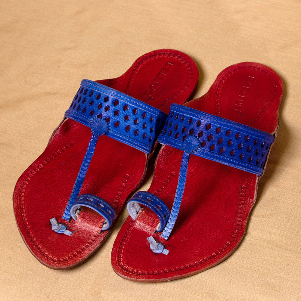 Red & Blue - Men Sartorial Splendor: Classic Kolhapuri Leather Slippers