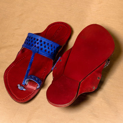 Red & Blue - Men Sartorial Splendor: Classic Kolhapuri Leather Slippers