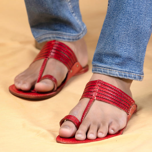 Red - Men Revitalize Your Wardrobe: Classic Kolhapuri Leather Slippers