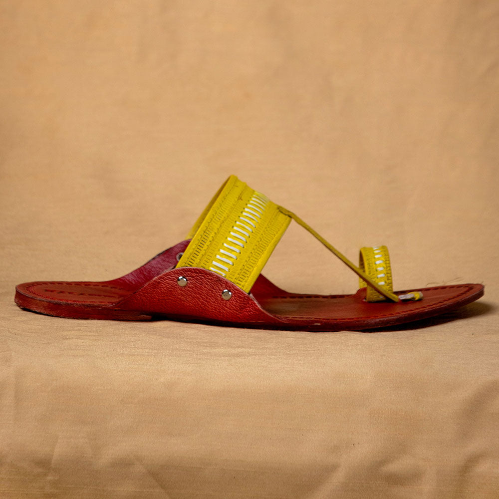 Red & Yellow - Men Footwear Fiesta: Classic Kolhapuri Leather Slippers