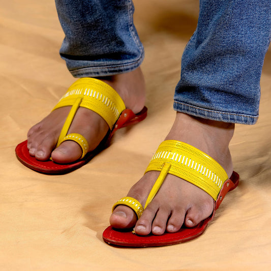 Red & Yellow - Men Footwear Fiesta: Classic Kolhapuri Leather Slippers