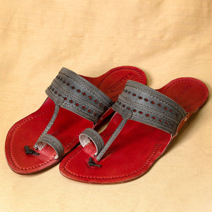 Red & Grey - Men Walk with Confidence: Classic Kolhapuri Leather Slippers