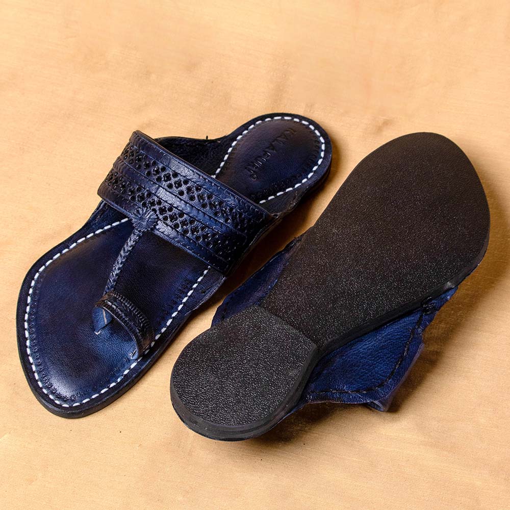 Navy Blue - Men Colorful Strides: Classic Kolhapuri Leather Slippers