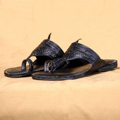 Black - Men Dress Your Feet in Colors: Classic Kolhapuri Leather Slippers