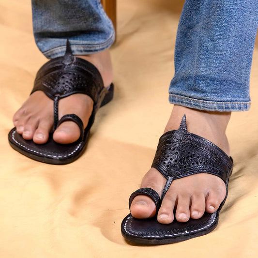 Black - Men Dress Your Feet in Colors: Classic Kolhapuri Leather Slippers