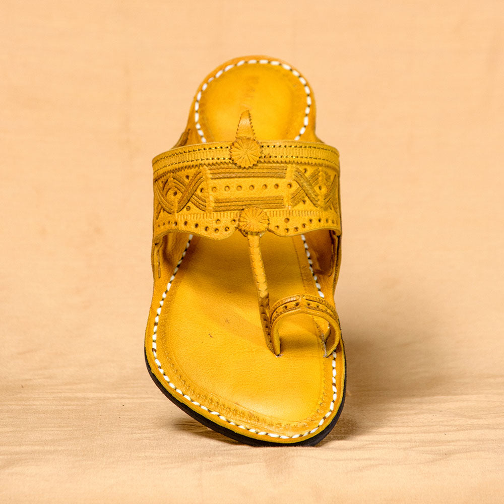 Yellow - Men Chic and Vibrant: Classic Kolhapuri Leather Slippers