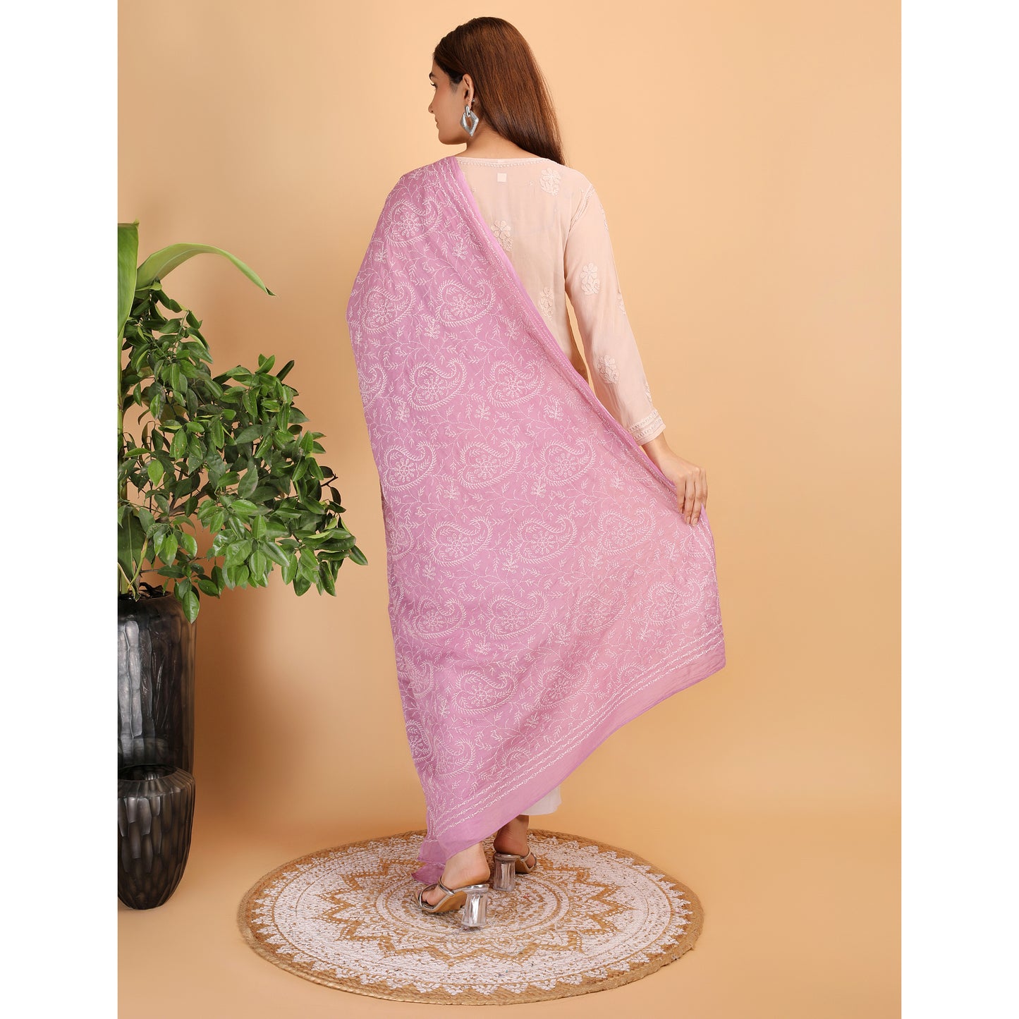 Shwet Pestal Hues Move Chikankari Cotton Dupatta