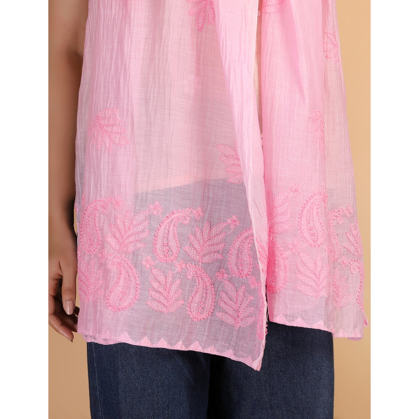 Shwet Women Pink Chikankari Chanderi Stole