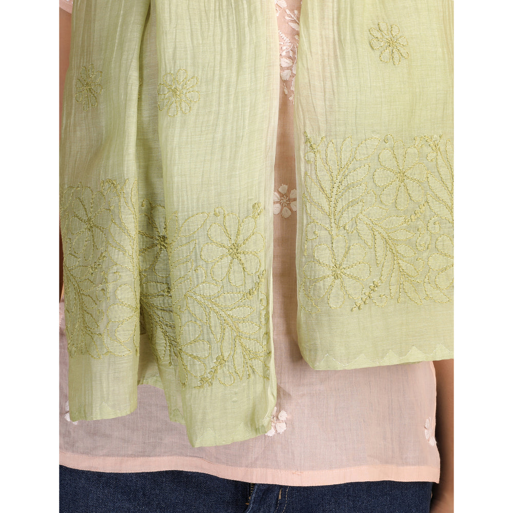 Shwet Women Green Chikankari Chanderi Stole