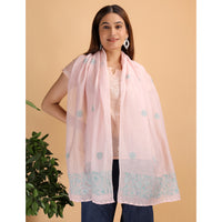 Shwet Women Peach Chikankari Chanderi Stole