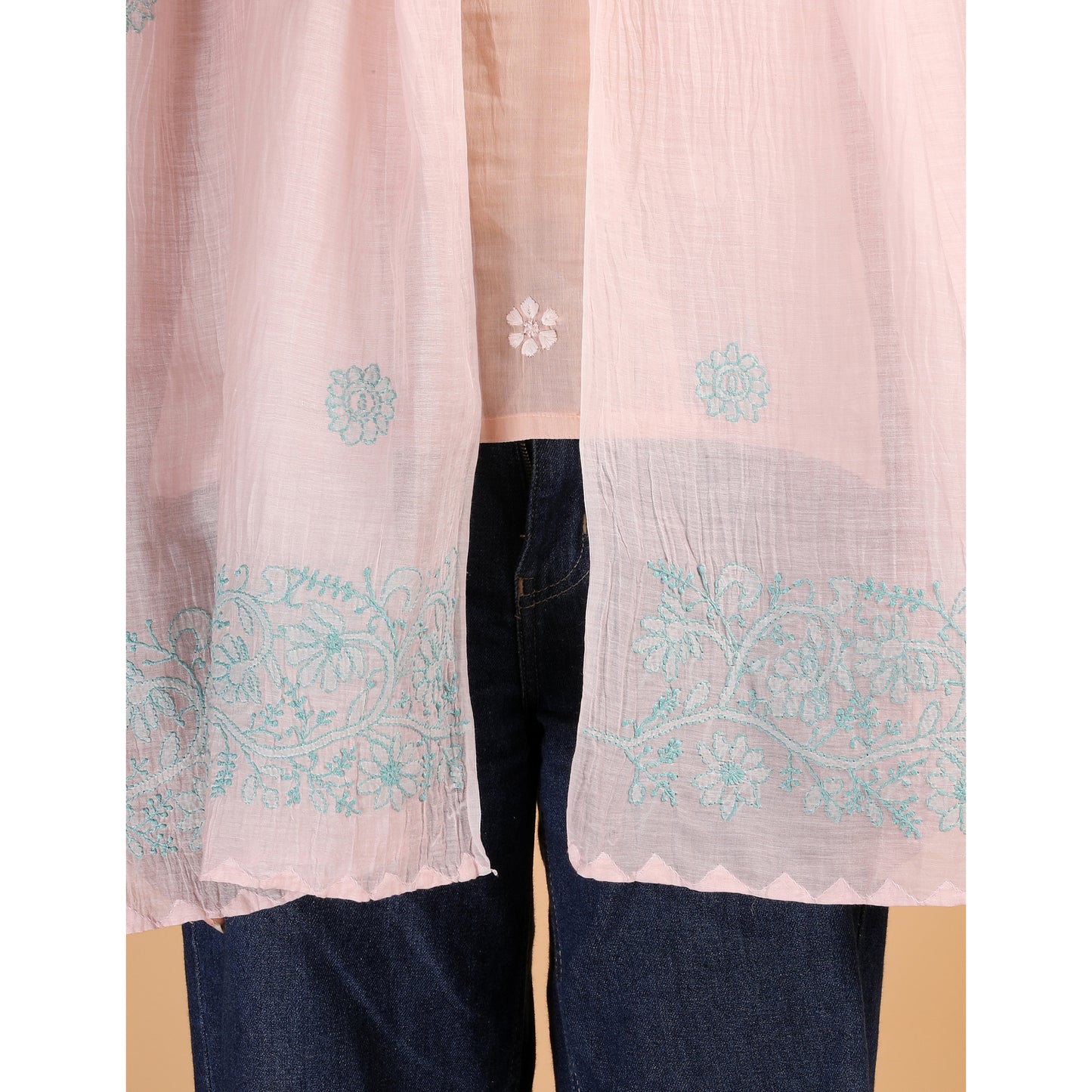 Shwet Women Peach Chikankari Chanderi Stole