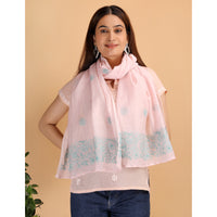 Shwet Women Peach Chikankari Chanderi Stole