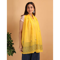 Shwet Women Yellow Chikankari Chanderi Stole