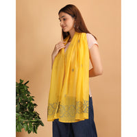 Shwet Women Yellow Chikankari Chanderi Stole