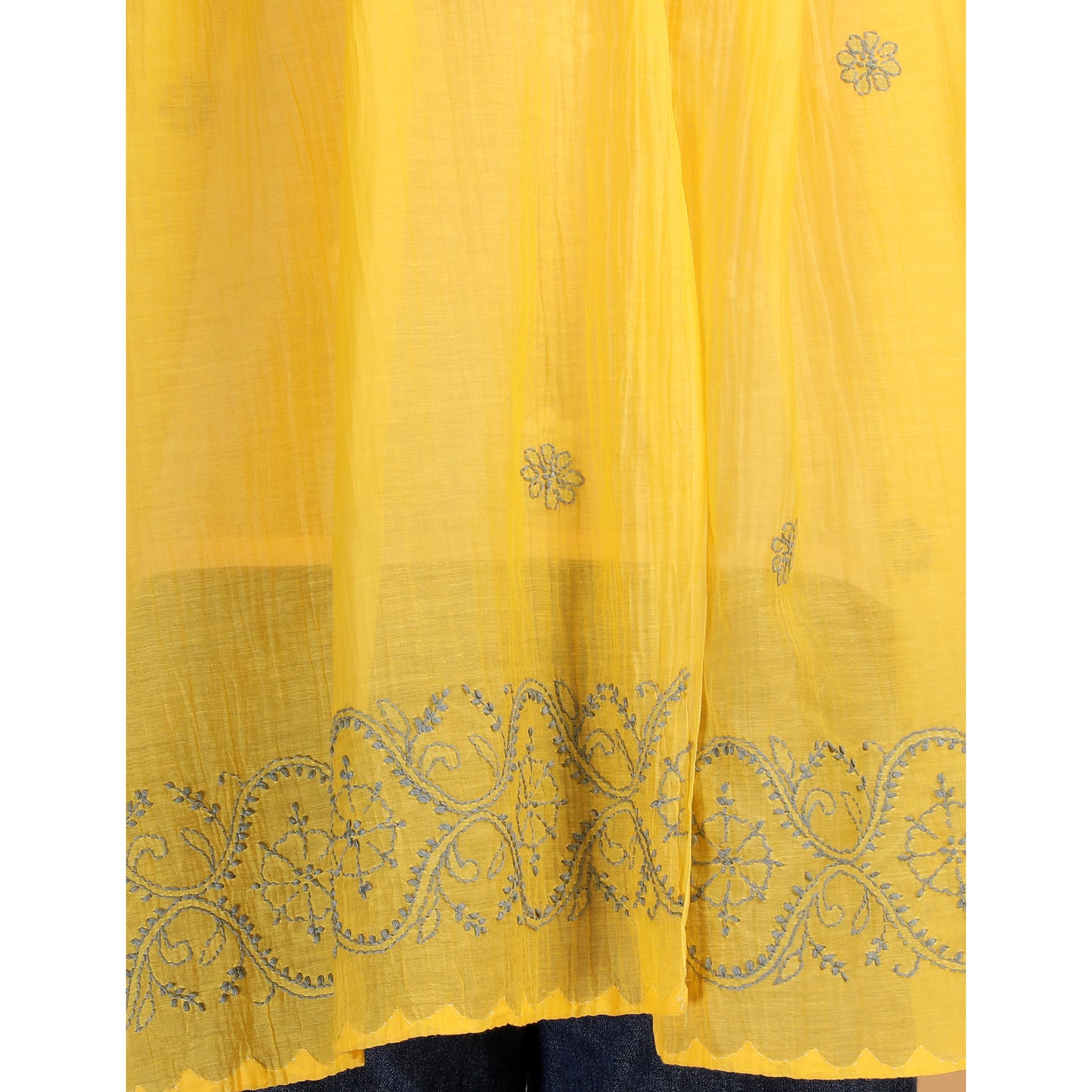 Shwet Women Yellow Chikankari Chanderi Stole