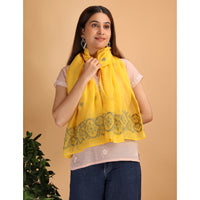 Shwet Women Yellow Chikankari Chanderi Stole