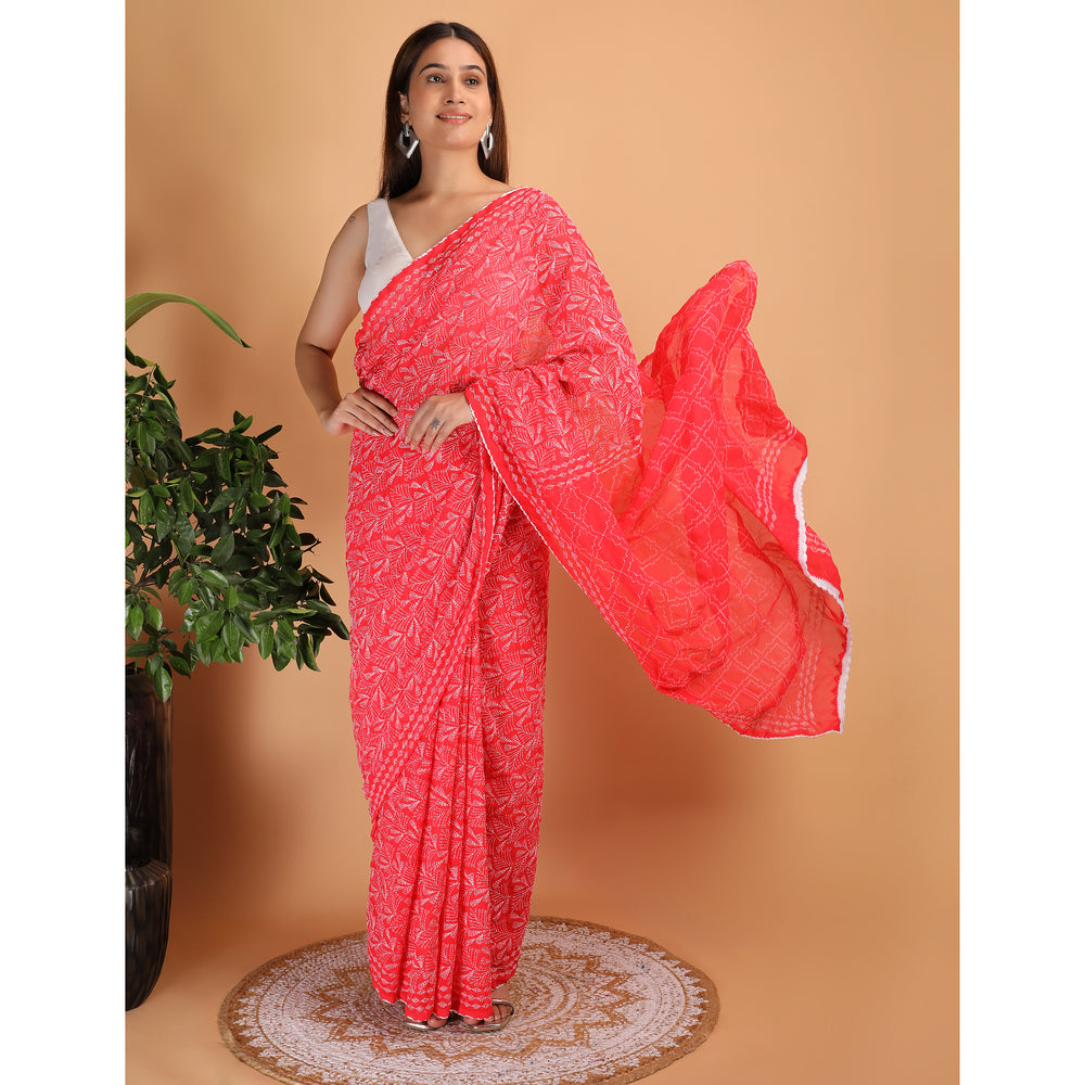 Shwet Red Chikankari Georgette Saree