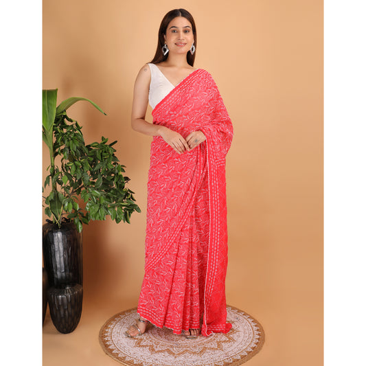 Shwet Red Chikankari Georgette Saree