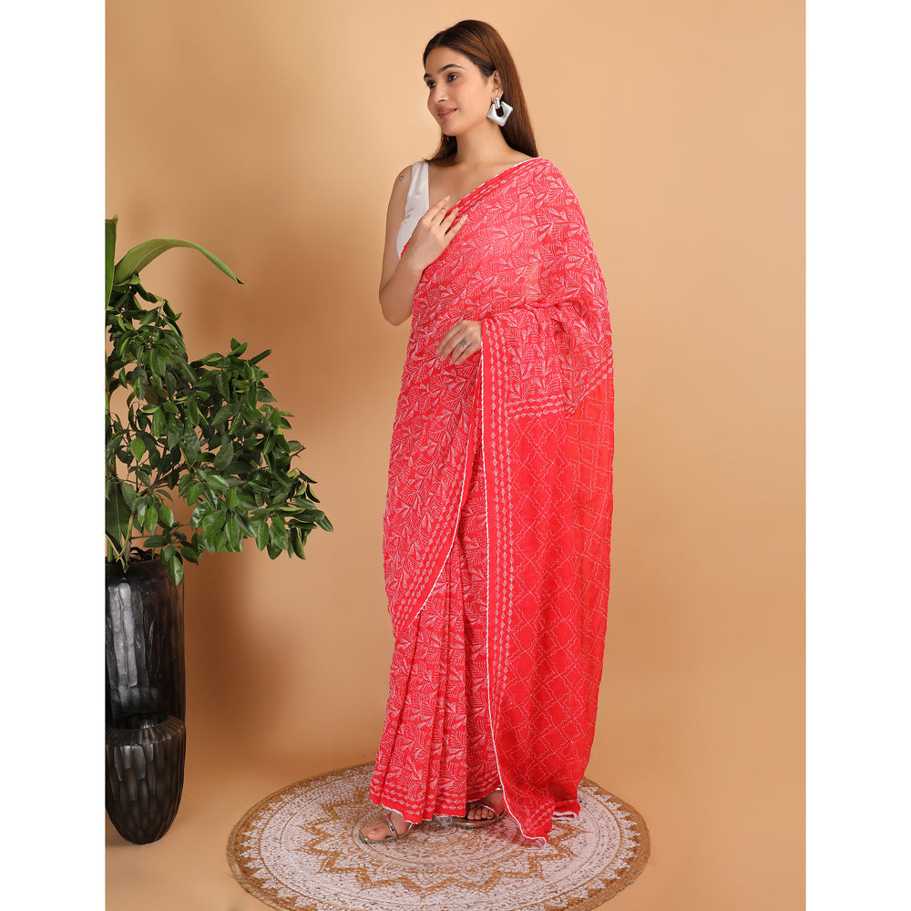 Shwet Red Chikankari Georgette Saree