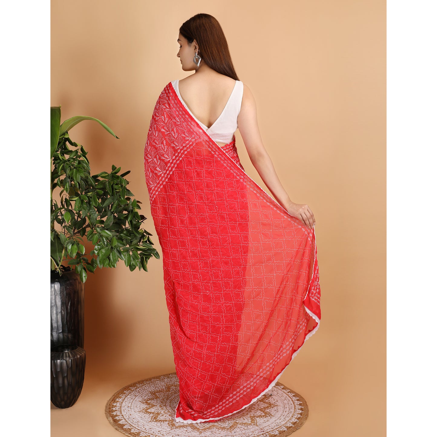 Shwet Red Chikankari Georgette Saree