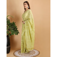 Shwet Parrot Green Kota Cotton Chikankari Saree