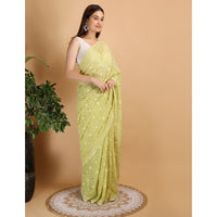 Shwet Parrot Green Kota Cotton Chikankari Saree