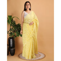 Shwet Yellow Kota Cotton Chikankari Saree