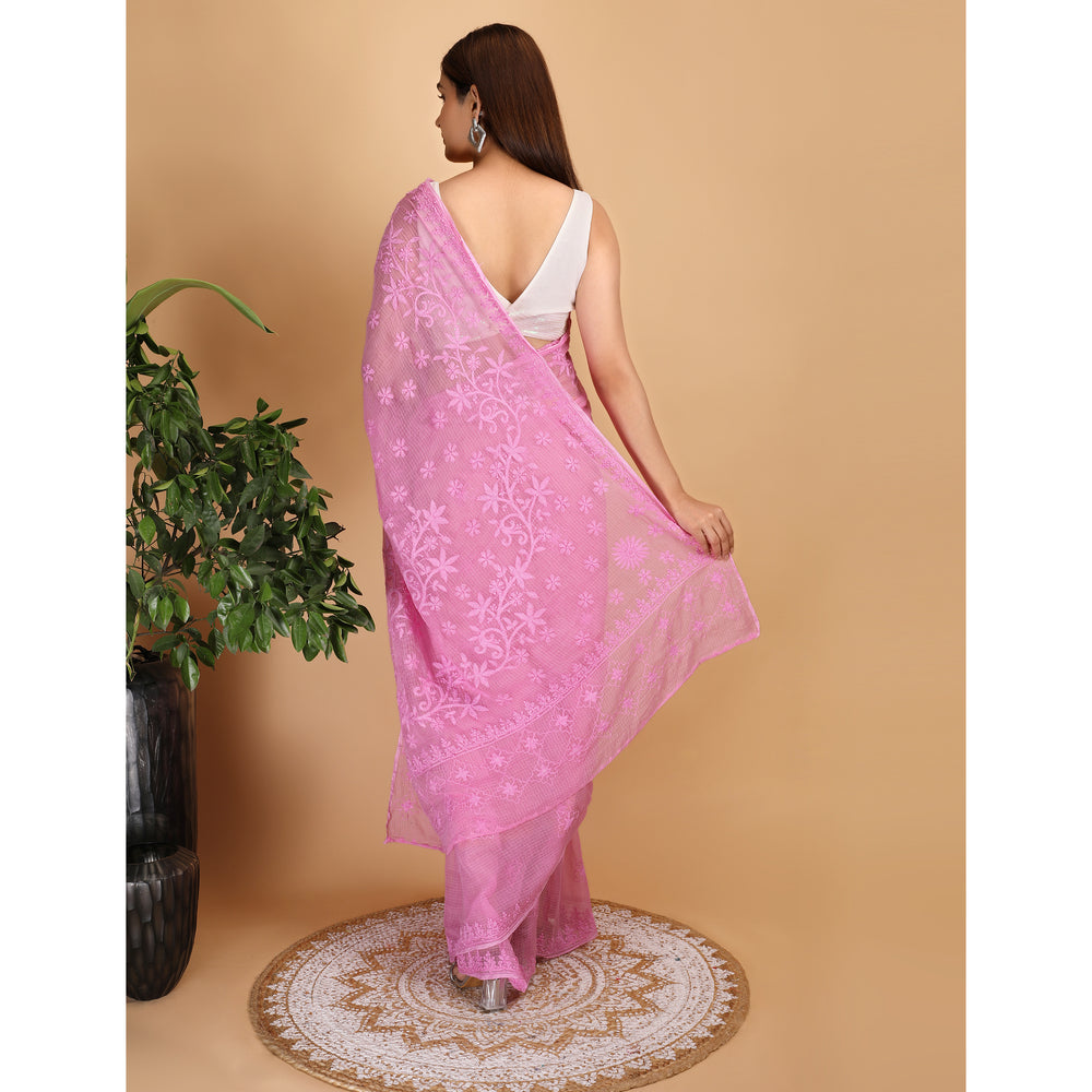 Shwet Magenta Kota Cotton Chikankari Saree