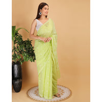 Shwet Light Green Kota Cotton Chikankari Saree