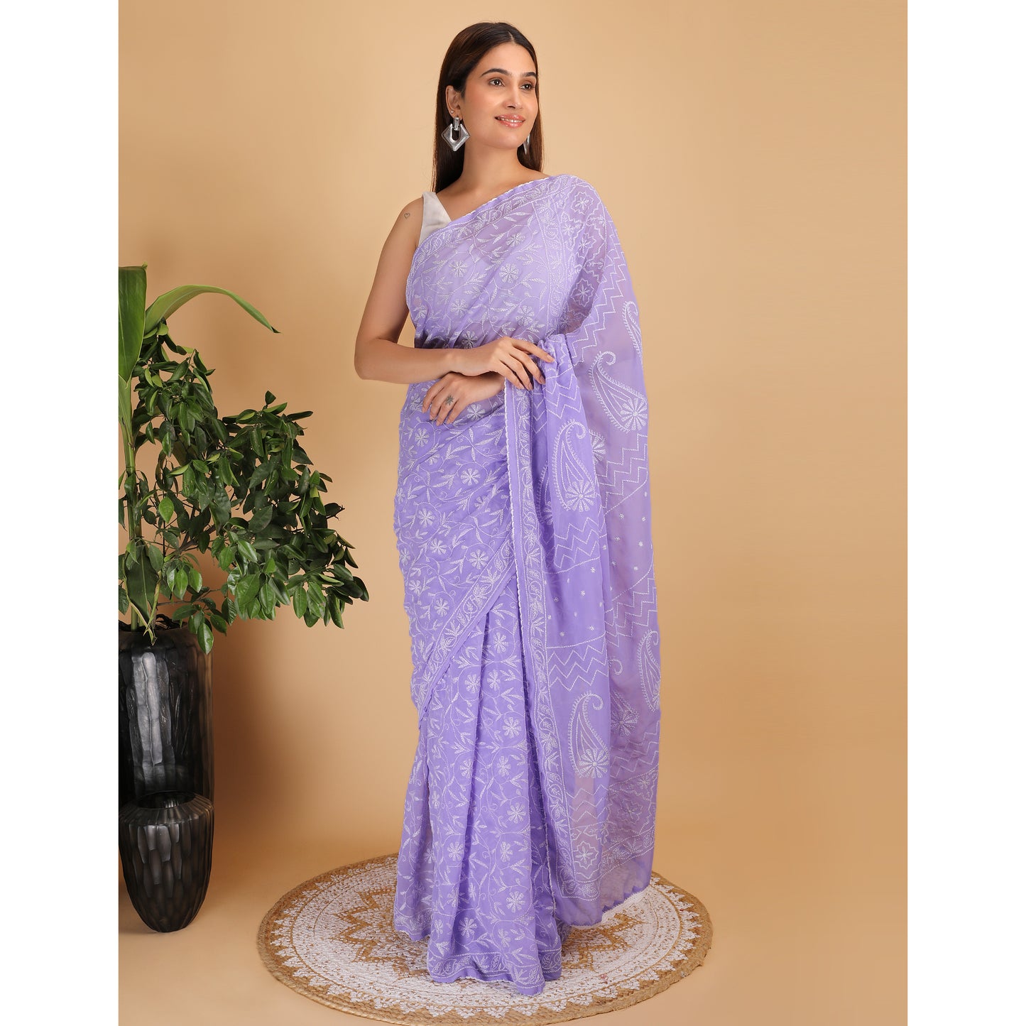 Shwet Move Georgette Chikankari Saree