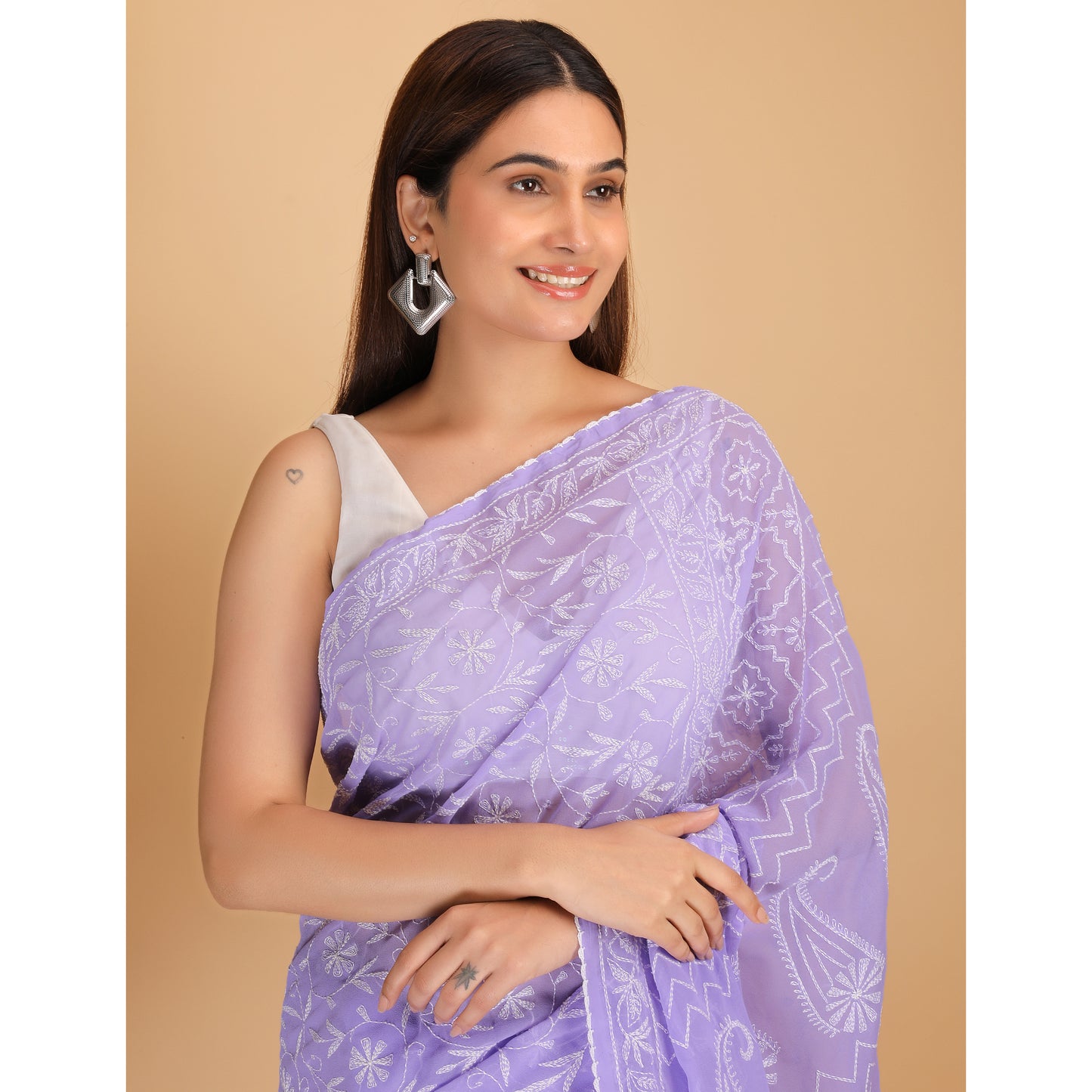 Shwet Move Georgette Chikankari Saree