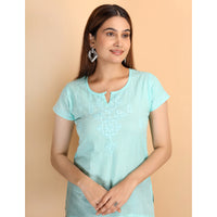 Blue - Shwet Women Sea Green Chikankari Cotton Short Top