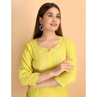 Shwet Women Parrot Green Chikankari Kurta Pants