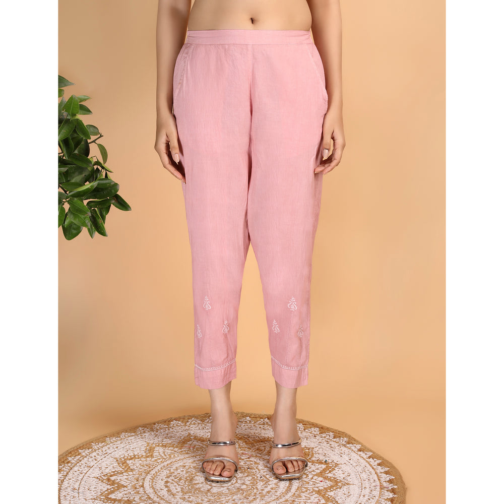 Shwet Women Peach Chikankari Kurta Pants