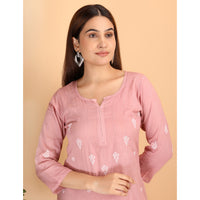 Shwet Women Peach Chikankari Kurta Pants