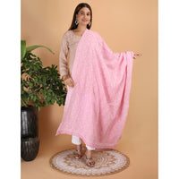 Shwet Pestal Hues Pink Chikankari Cotton Dupatta