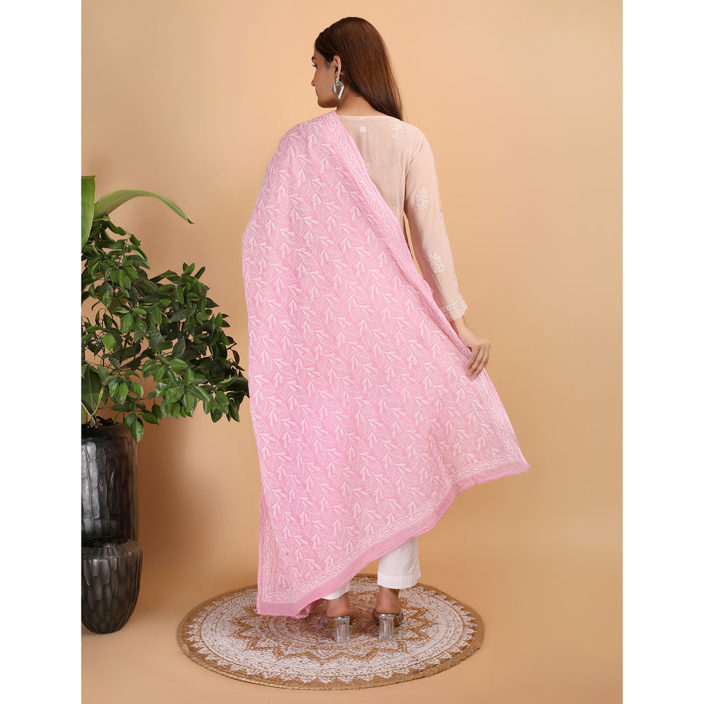 Shwet Pestal Hues Pink Chikankari Cotton Dupatta