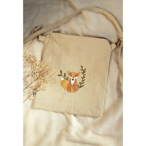 Lone Fox Hand Embroidered Sling Bag