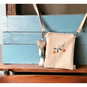 Beige Mirik Mandarins Hand Embroidered Sling Bag