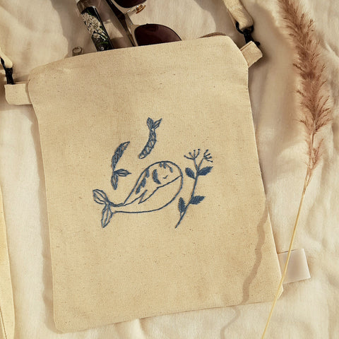 Oh Whale Hand Embroidered Sling Bag