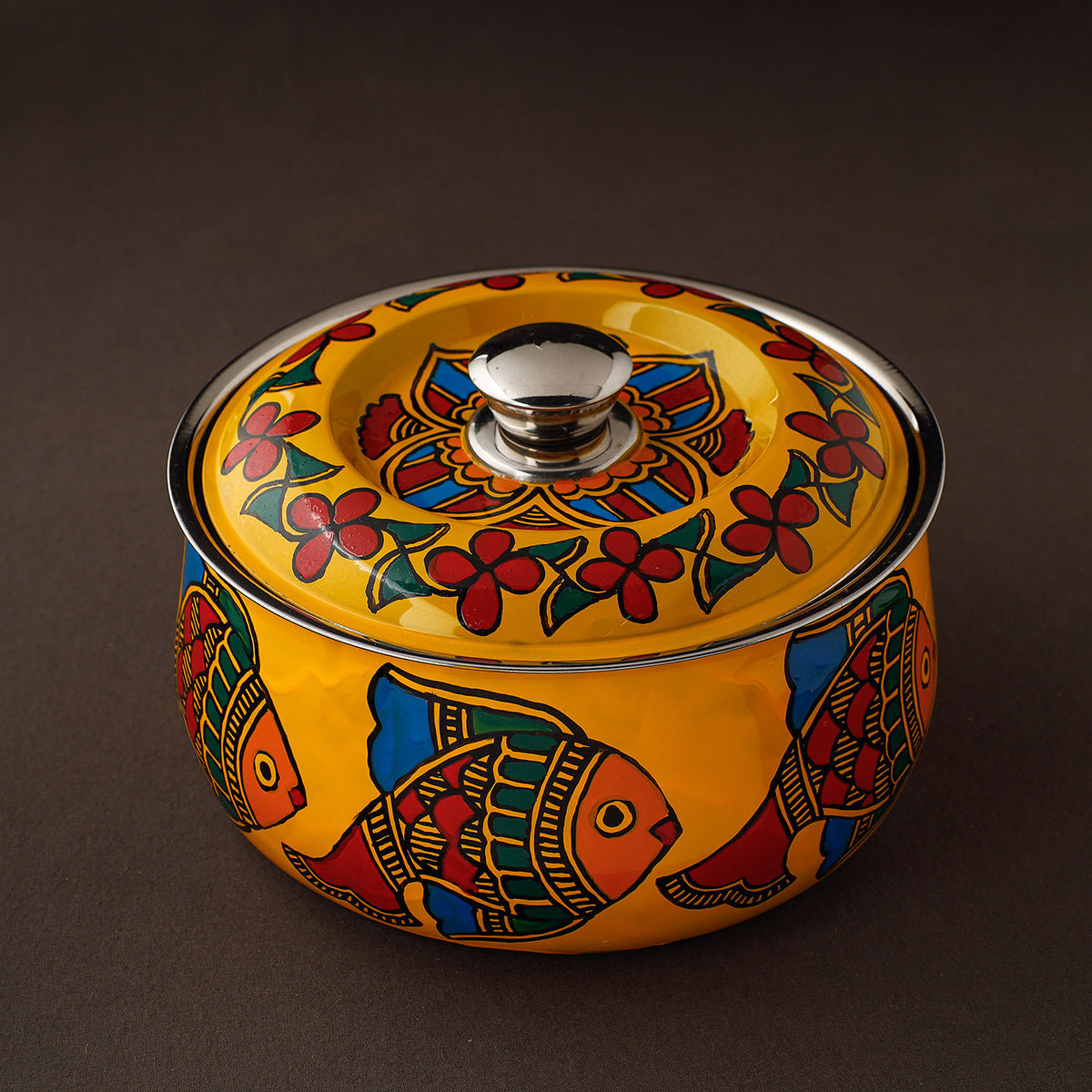  Madhubani Handpainted Stainless Steel Casserole 