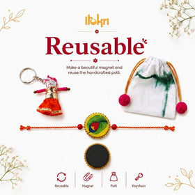 Reusable Manjusha Art Handpainted Resin Rakhi with Potli 14